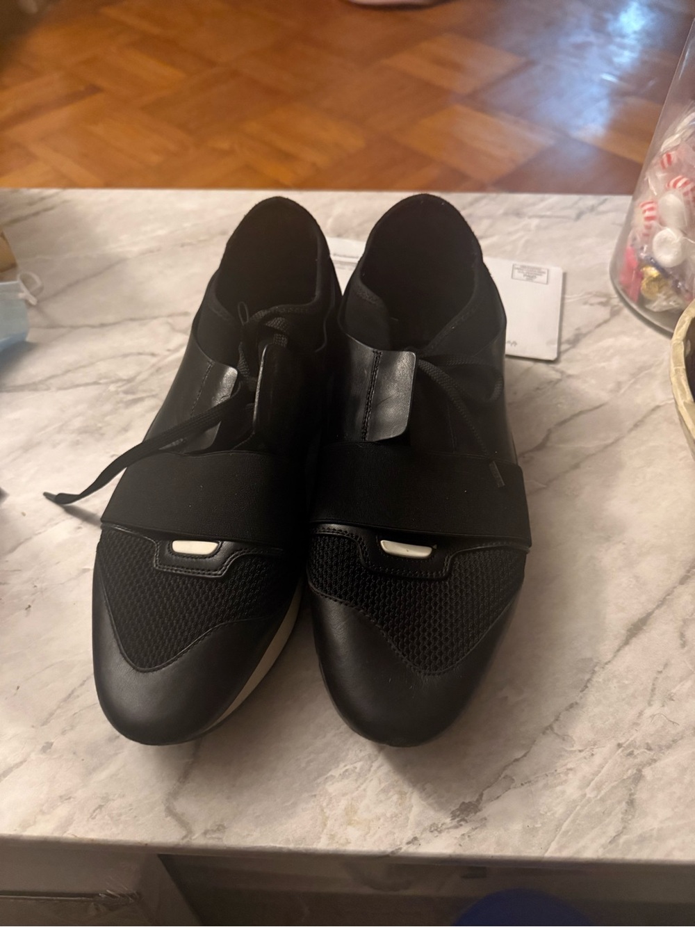 Balenciaga Black Mesh & Leather Slip-On Sneakers with Elastic Strap